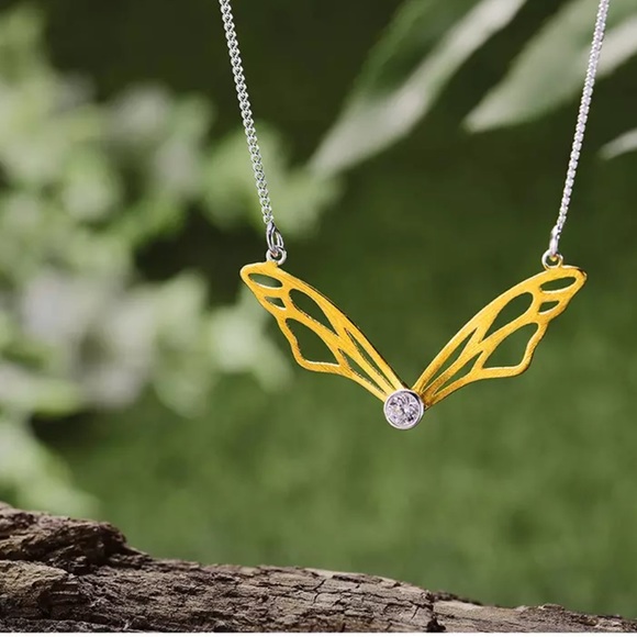 Artisan Handmade 925 Silver The Zepra Butterfly Wing Necklace - Picture 1 of 8